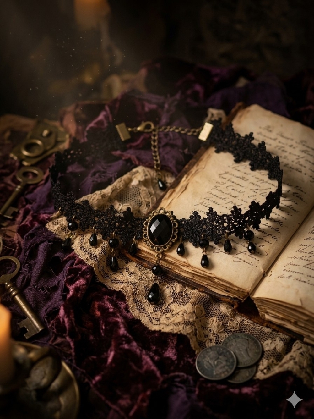 Victorian Black Lace Teardrop Choker Necklace - Elegant Gothic Jewelry